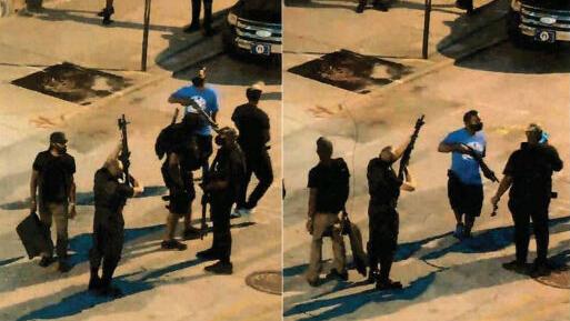 Surveillance images allegedly showing John Johnson (Grandmaster Jay) pointing rifle at officers.